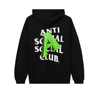 Anti Social Social Club Mens Neon Green A Is For Hoodie Size Medium Black AN EXC